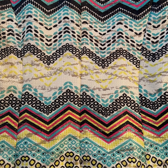 Molly Bracken Womens Blazer Jacket L Yellow Blue Chevron Print Metallic Zip NWT - Picture 5 of 10